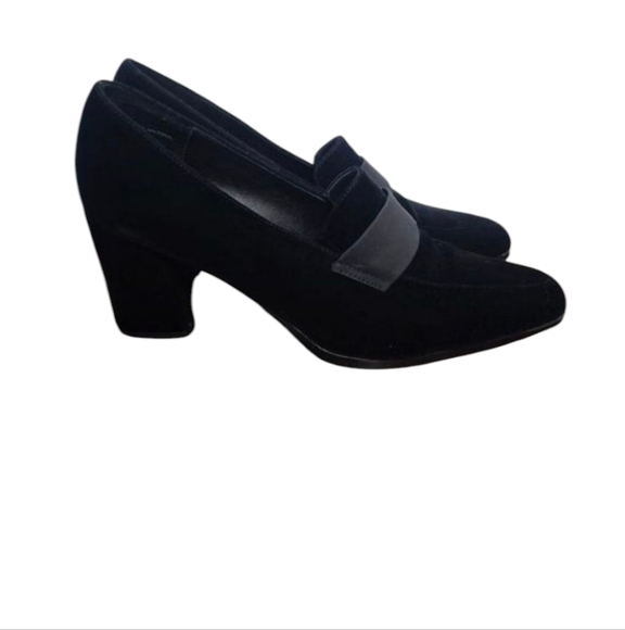 Black Vegan Suede Loafer Chunky Heel Mootsie Tootsies Collection 7 1/2 - Picture 1 of 10